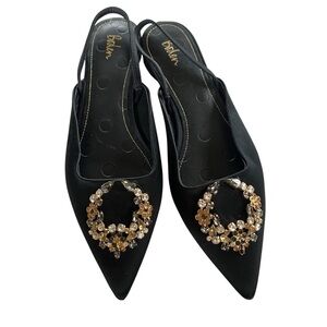 Boden Embellished Black Satin Slingback Flats Size 40 9